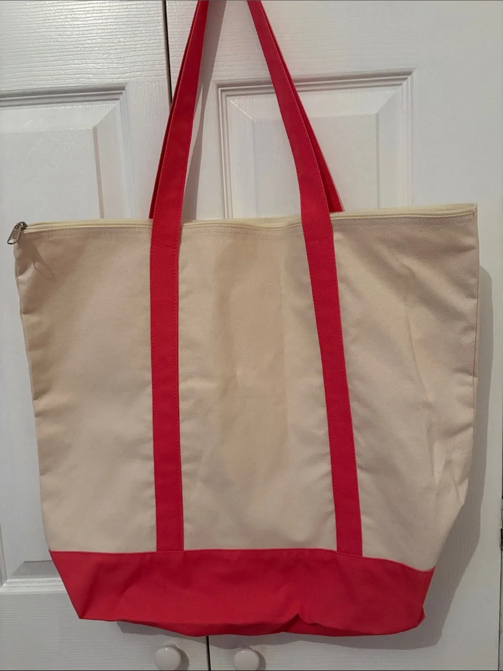 Canvas Tote Bag with Pink Trim and Floral and heart Appliqué